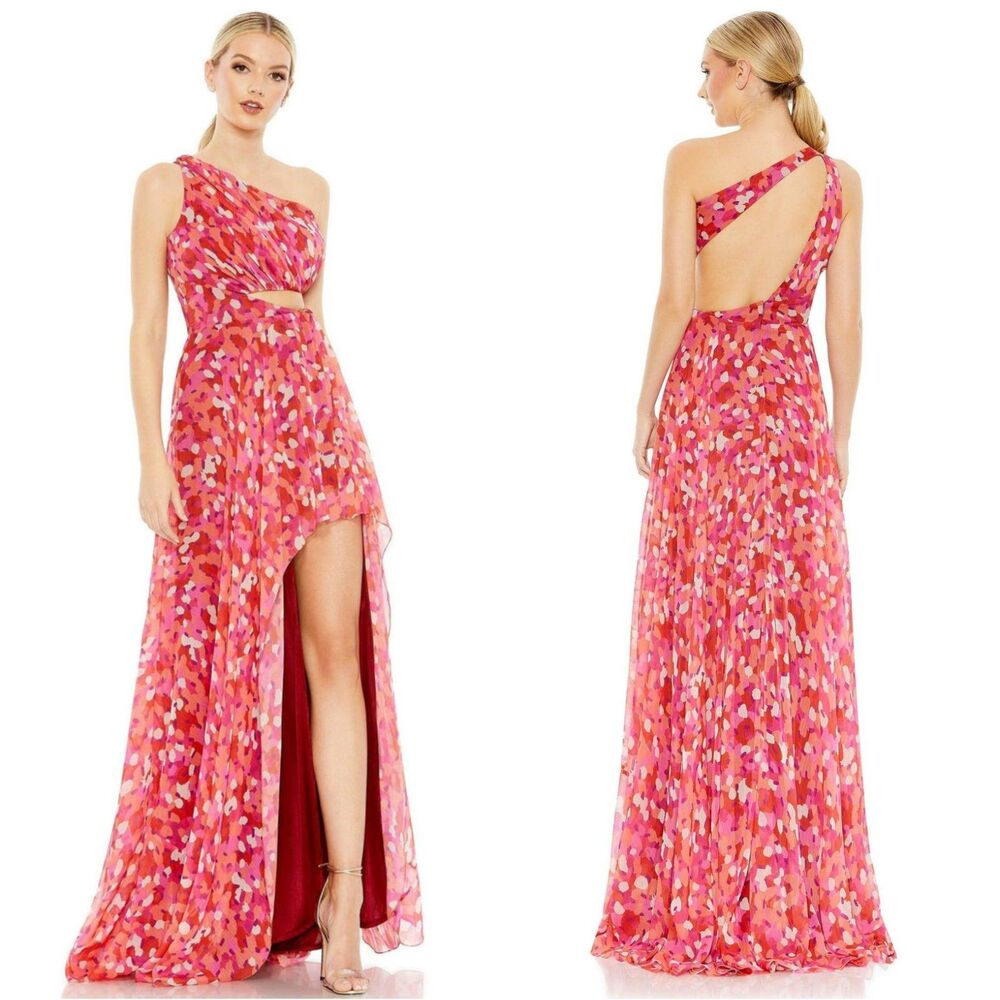 Elegant Pink Floral One-Shoulder Dress